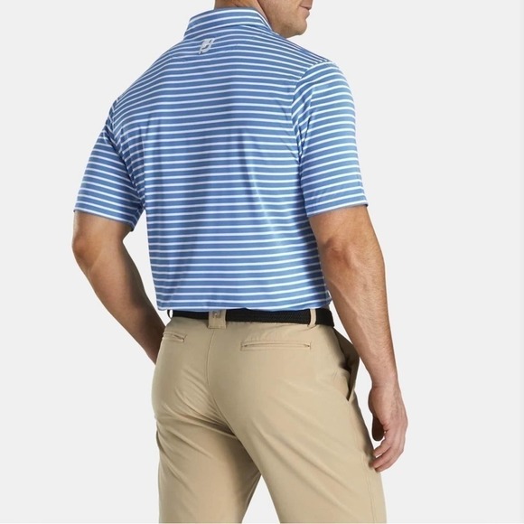 FJ Performance Blue and white striped short sleeve golf shirt. 3 button L - Picture 2 of 9